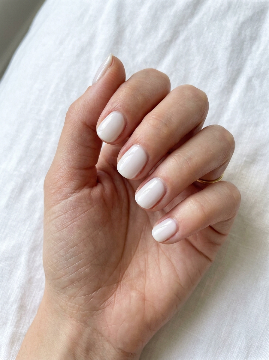 Short White Summer Nails mit cremigem weißen Finish